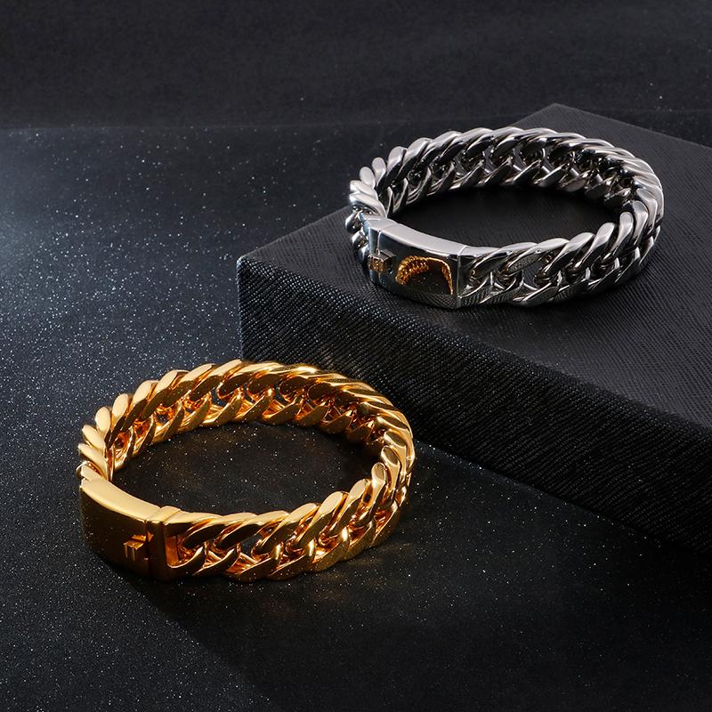 15 мм ширина нержавеющей стали классический звеньевой браслет-цепочка для мужчин роскошные браслеты байкерские хип-хоп ювелирные изделия