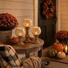 3pcs Rustic Vintage Wooden White Pumpkin Tealight Candle Holder Set Distressed Lantern Tealight Holders for Fall Halloween Thanksgiving Harvest