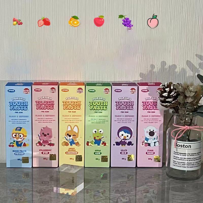 Pororo Kids Toothpaste - Cavity Protection Low Fluoride Oral Care with 4 Fruit Flavors, Improving Gum Health