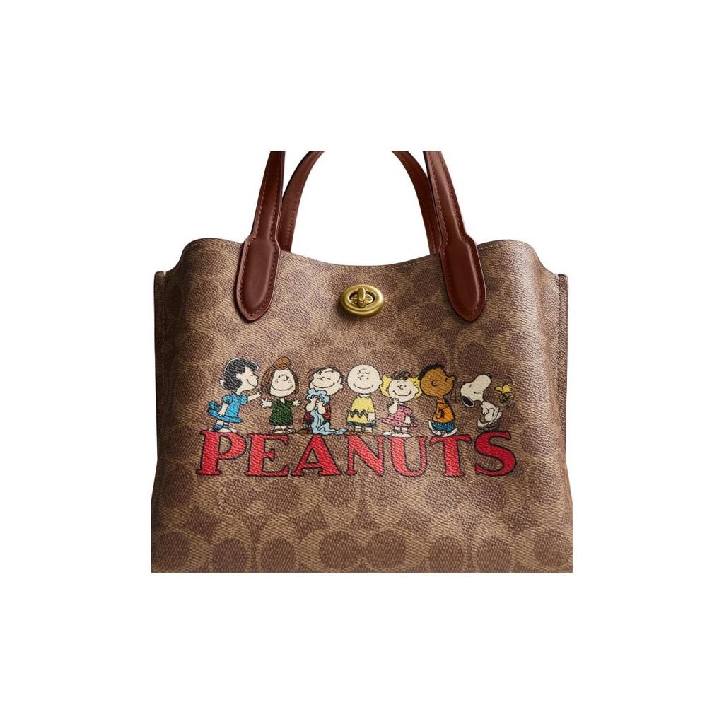 Coach X Peanuts Signature Холщовая сумка-тоут с кожаной отделкой для повседневного использования
