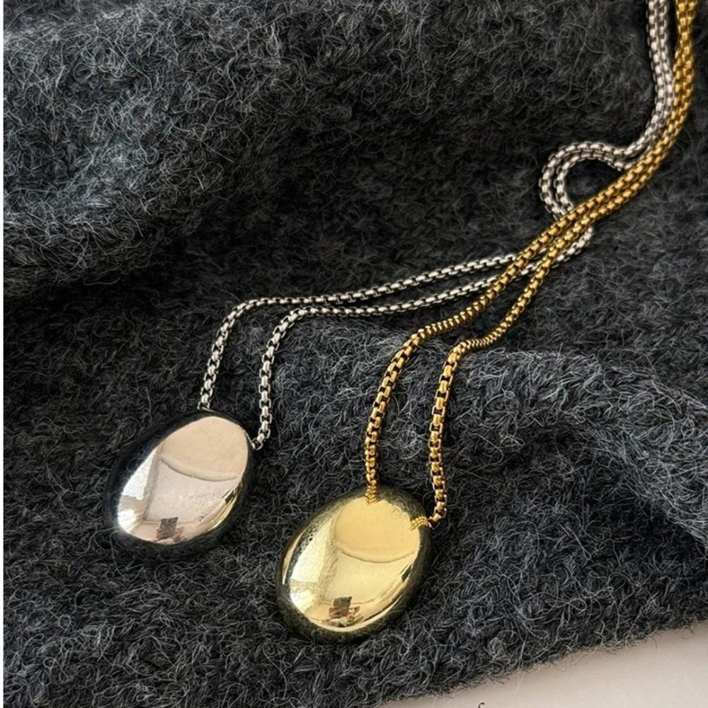 Metal Pendant Necklace Large Oval Long Sweater Chain Women Choker Necklace Sweater Accessories