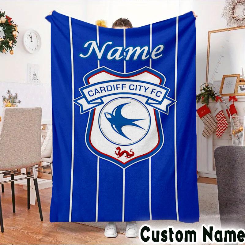 Custom Name Cardiff FC Crest Throws Blanket Flannel Blankets for Couch Bed Gifts for Men Women Picnic blanket Christmas fan gifts