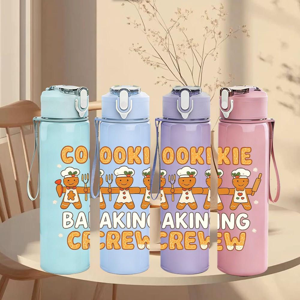 1PC Cookie Baking Crew Cartoon Art 750ml Color Plastic Sports Water Bottle Leakproof Flip Straw Lid Suitable for Sports Office Home Use