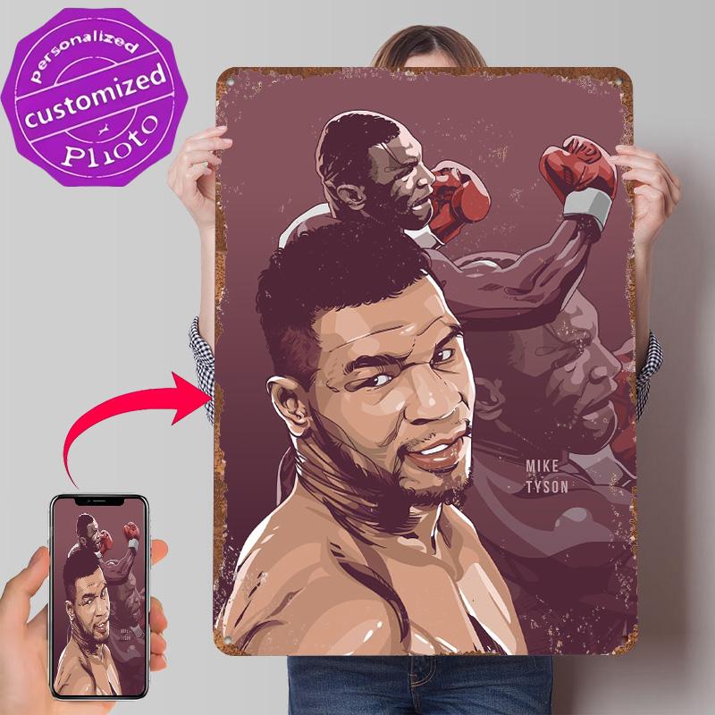 Mike Tyson Boxer Metal Poster Customized Wall Art Retro Vintage Metal Signs for Man Cave Bedroom Decoration Gaming Desk Decor
