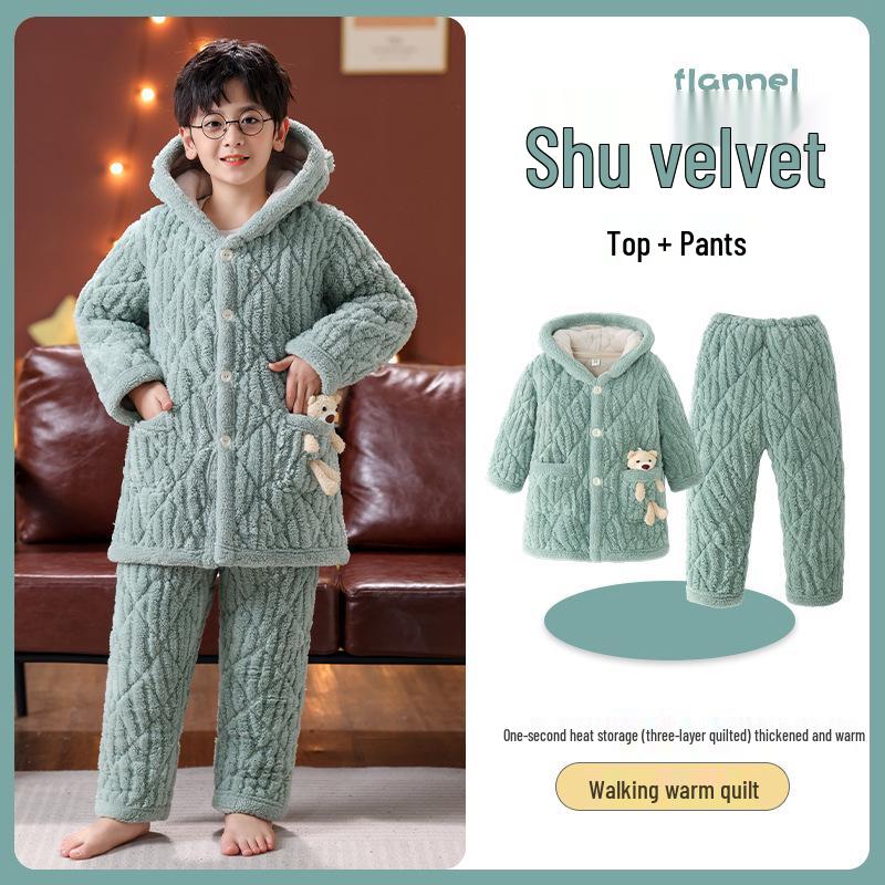 Зимний детский стеганый фланелевый пижамный комплект с флисовой подкладкой для мальчиков, девочек и малышей, семейный matching set