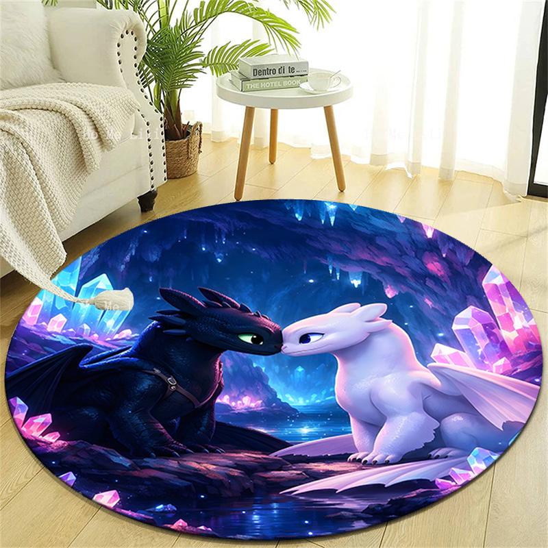 1pc Toothless2 Design Printed Area Round Carpet for Bedroom Living Room Home Decor Rugs Mat Non Slip Mat Rug for Bedside