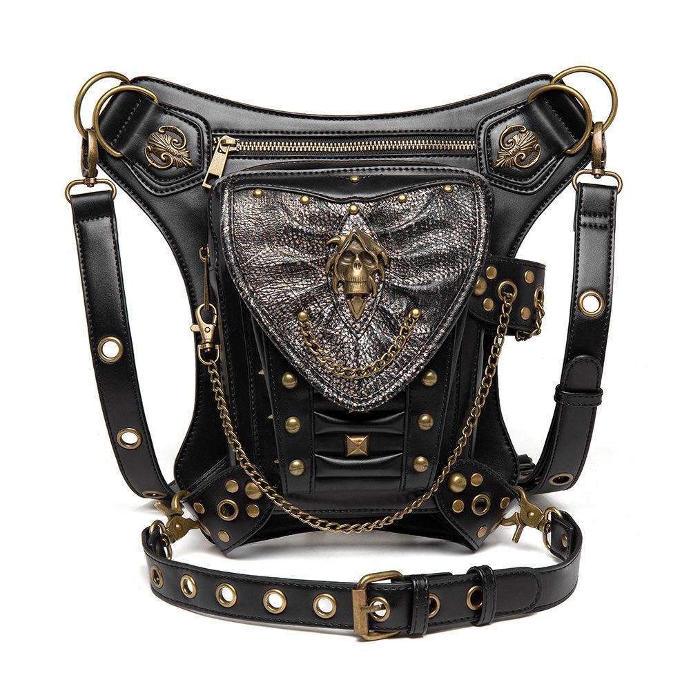 Punk Women's Bag, Skull Chain Motorcycle Bag, Women's Single-shoulder Crossbody Bag, Outdoor Mobile Phone Waist Bag, Men's Bag