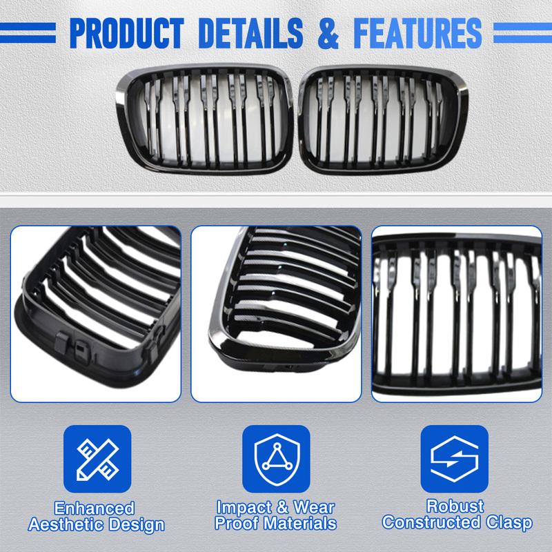 2 Pcs Car Front Bumper Kidney Grille Grill Racing Grills Double Line For BMW E46 4 door  1998 1999 2000 Glossy Black