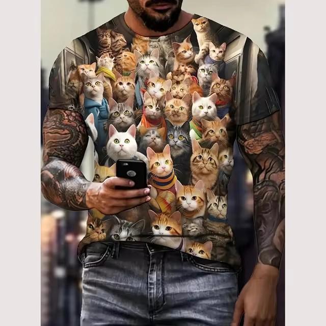 Летний круглый вырез с принтом 3D забавных животных, модные повседневные футболки с короткими рукавами для мужчин