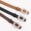 Womens Leather Belt Fashion Versatile Rhinestone Oval Buckle Jeans