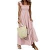 Elegant Plaid Slip Maxi Long Dress Summer Women Strapless Ruffle Backless Pleated Elastic Waist Boho Party Swing Loose Dresses