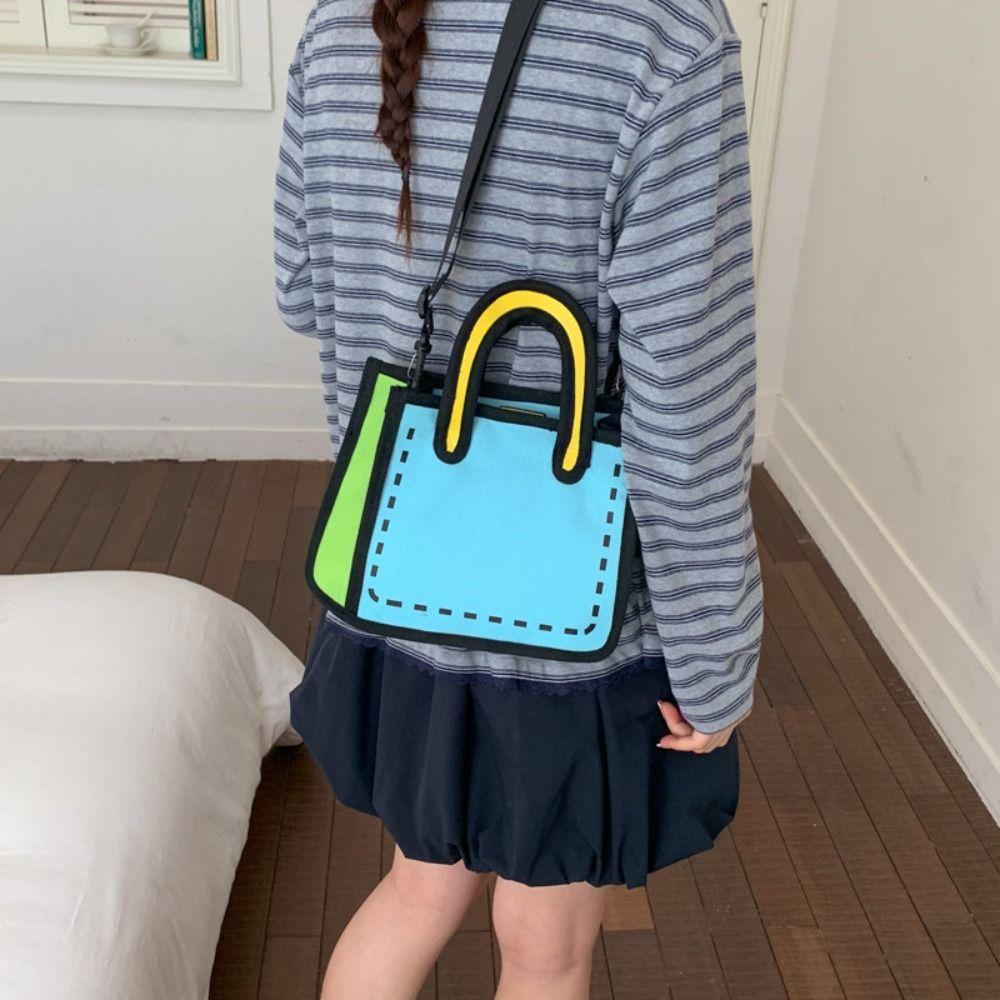 Women's 3D Comic Style Canvas Tote Bag Colorful Handbag with Handle Cute Crossbody Shoulder Bag
