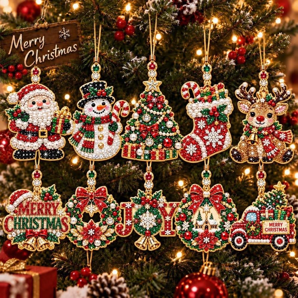 10Pcs Pearl DIY Diamond Art Kit Wooden Hanging Holiday Ornament Party Decor