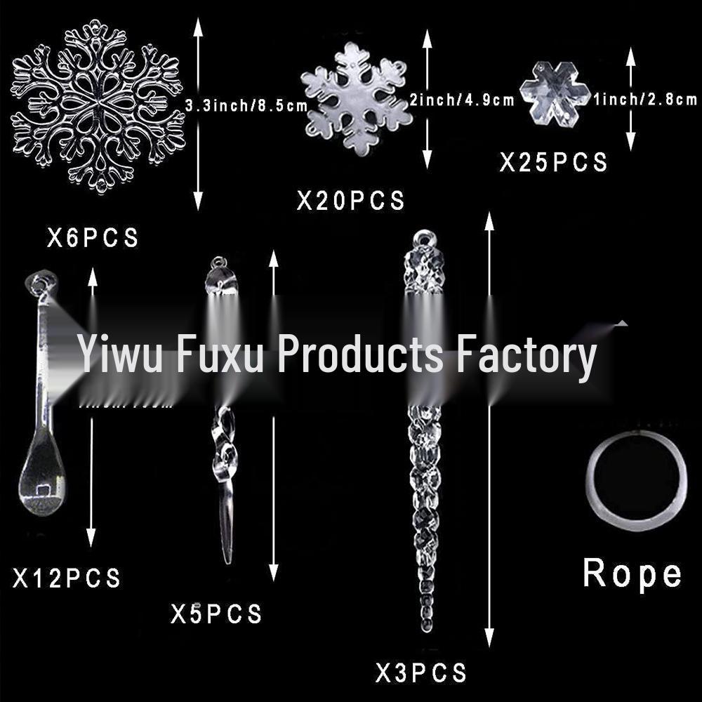 72-Piece DIY Christmas Ornaments Set: Acrylic Crystal Snowflakes, Icicles, and Water Drop Pendants
