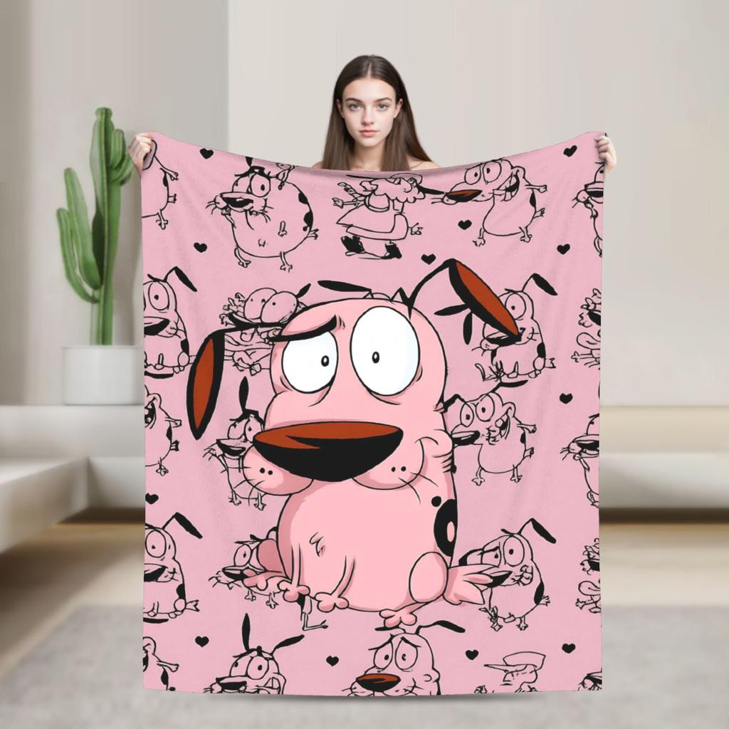Couraged Cowardlys Dogs Knitted Blankets Cartoon Flannel Throw Blanket Bedding Couch Personalised UltraSoft Warm Bedspread