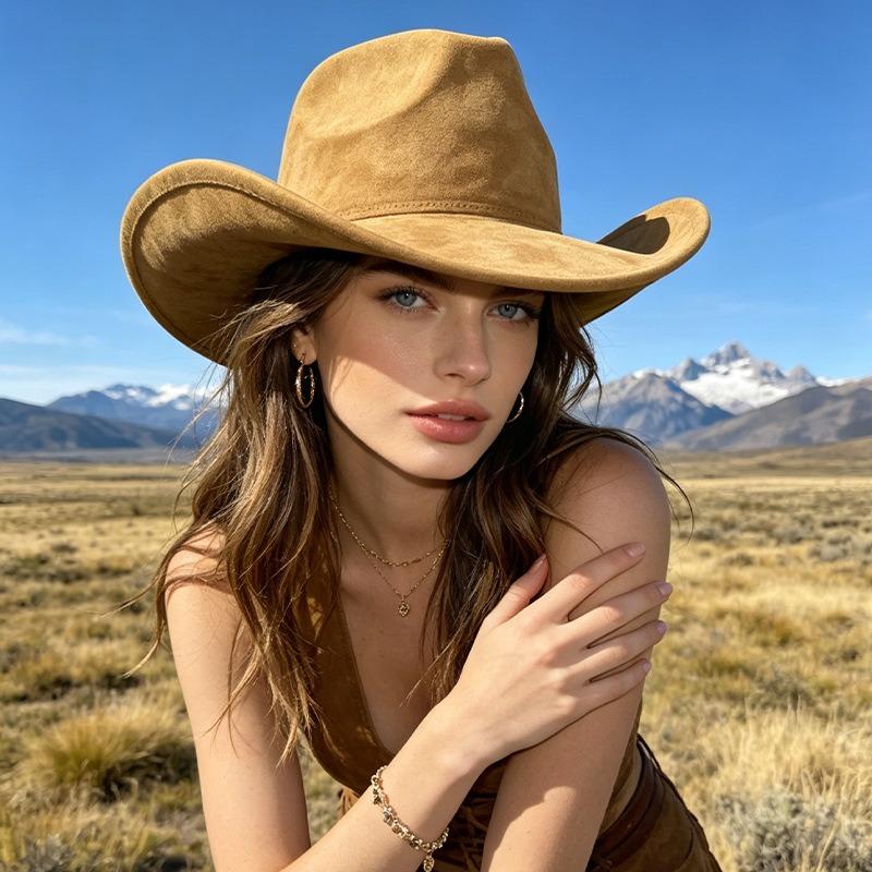 Unisex Suede Fedora Hat Solid Color Western Cowboy Jazz Hat