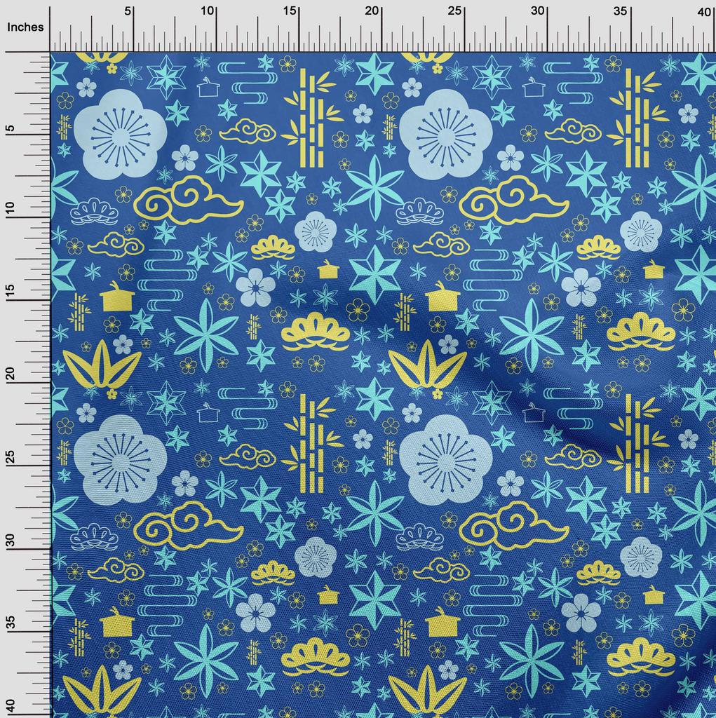 oneOone Cotton Flex Blue Fabric Asian Japanese Dress Material Fabric Print Fabric By The Yard 40 Inch