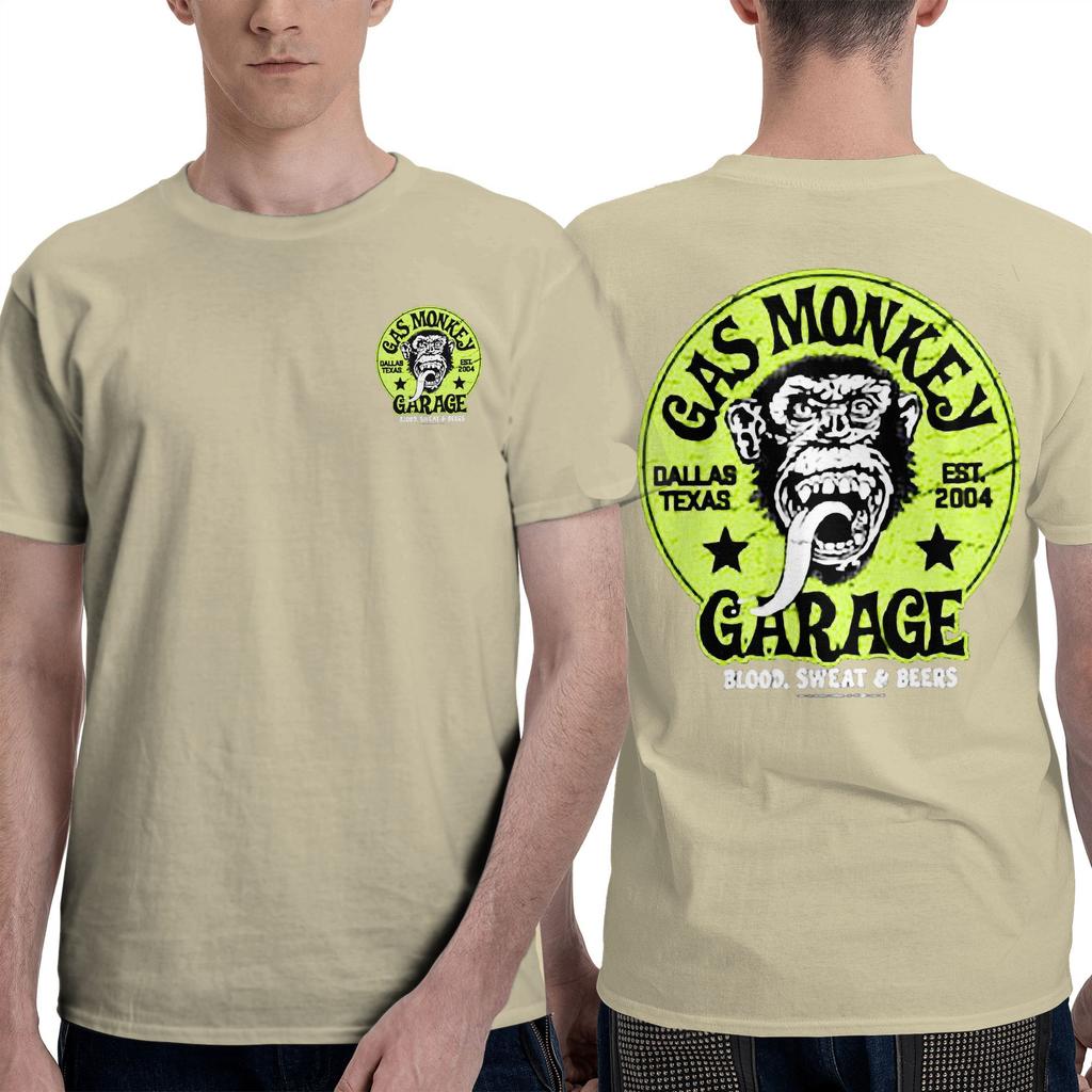 New Men's Double Sided Gas Monkeys Garage Printed Cotton T-Shirt Summer Short Sleeve O-neck Tees Streetwear Oversized Tops
