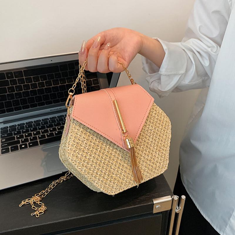 Сумка женская мода 2019 PU кожа + солома, цвета в ассортименте