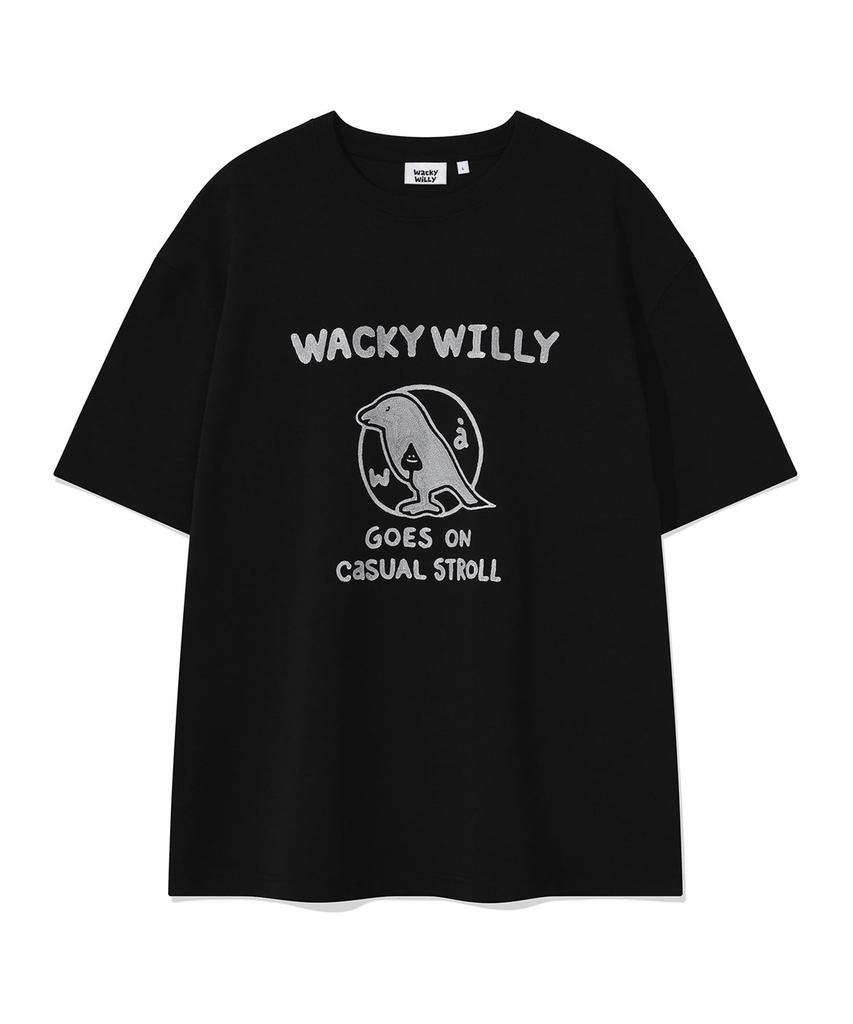 WACKY WILLY Typo Bird Graphic Short Sleeve T-Shirt Black