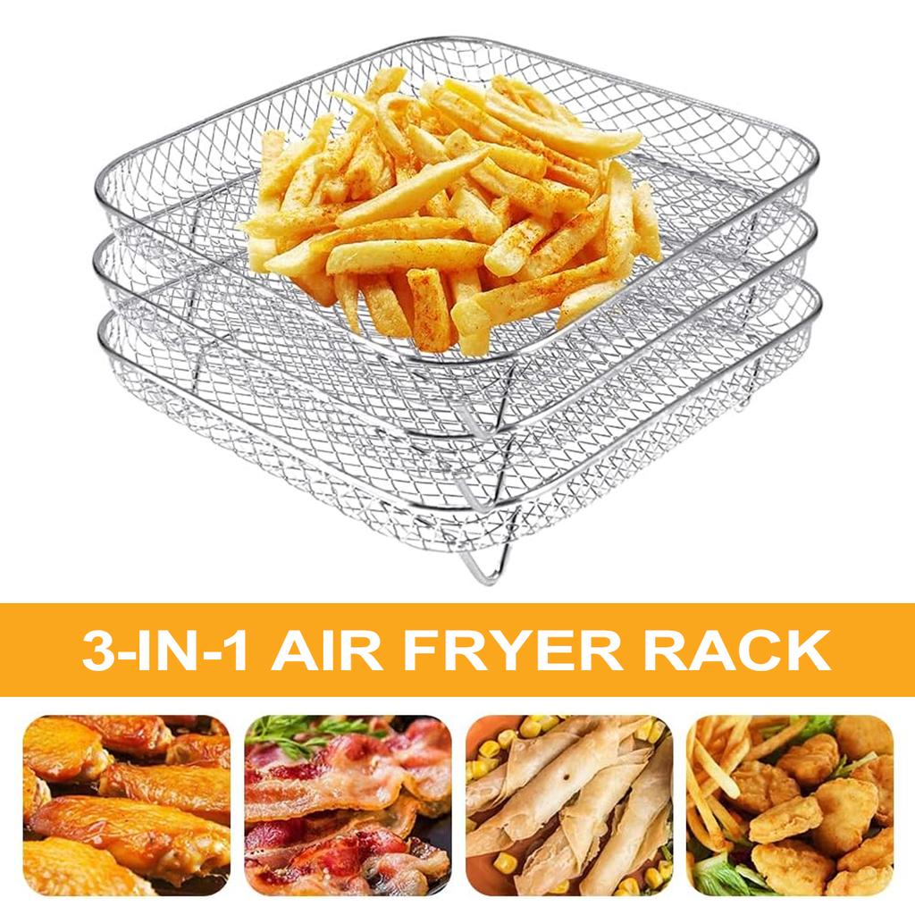 Leeseph Air Fryer Rack, Stainless Steel Air Fryer Universal Accessories, 3 Stackable Grill Dehydrator Racks, Fits Air Fryer Oven