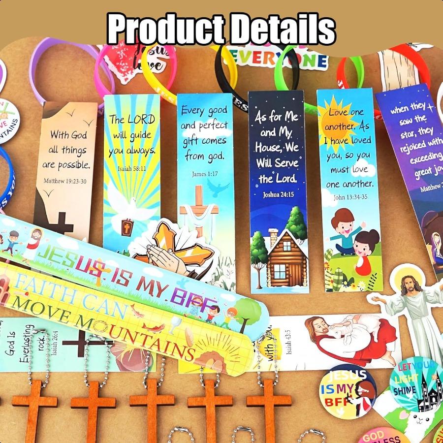 128Pcs Christian Party Favors Set for 12 Guests Jesus Party Supplies with Bible Verse Bookmarks Bracelets Keychains Cross Charm