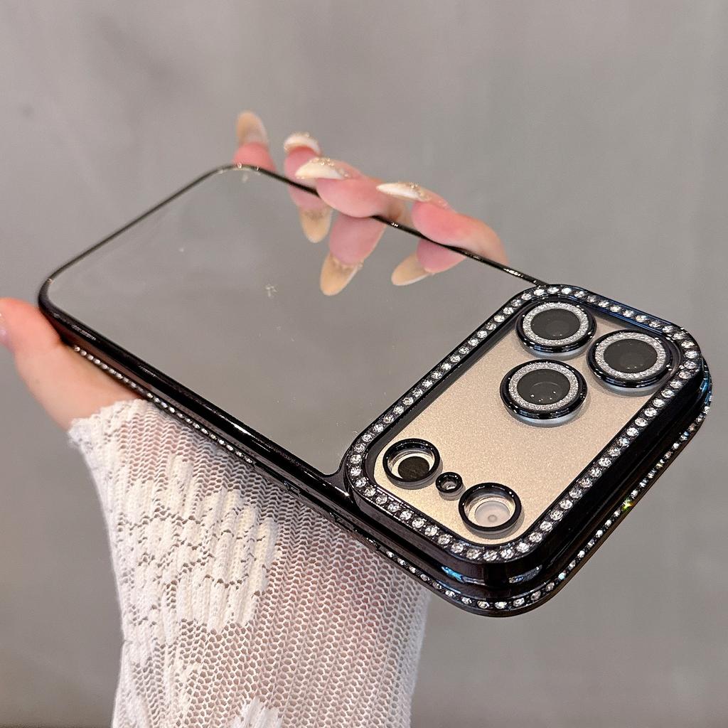 Make up Mirror Phone Case For iPhone 17 Pro Max Bling Diamonds Cover Funda For iPhone 16 ProMax 15 Pro 14Pro 13 12 Soft Shell