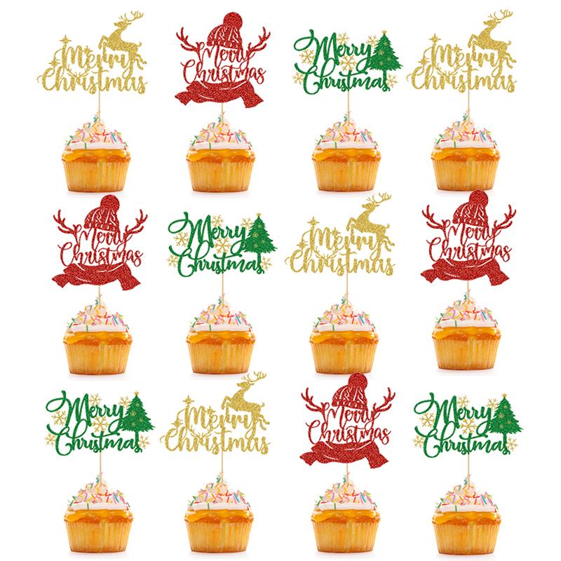 Christmas Cupcake Decoration Top Christmas Tree Reindeer Biscuit Packaging Merry Christmas Party Packaging Bag Decor Stickers