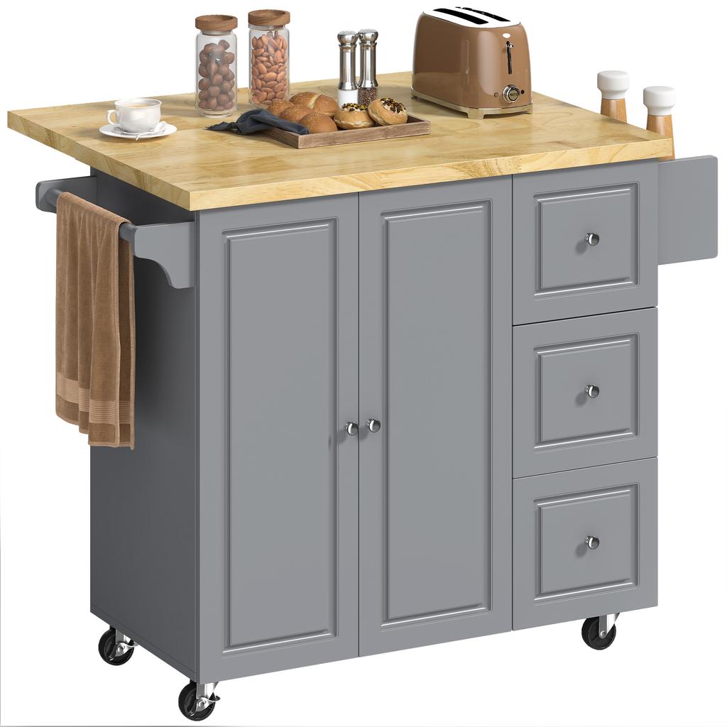 Kitchen Island On Wheels Rolling Kitchen Storage Trolley With Drop Leaf Drawers Towel And Spice Rack Grey