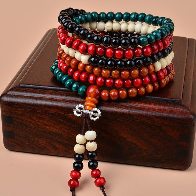 Браслет из 108 деревянных бусин Будды из имитации красного сандала с благословляющими бусинами, браслет-ожерелье, парный браслет