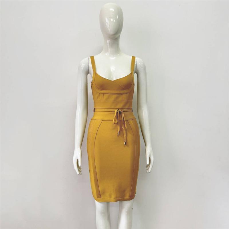 Spring Elegant Sexy Bandage Dress Slim Belt Evening Dress Party Women's Wear