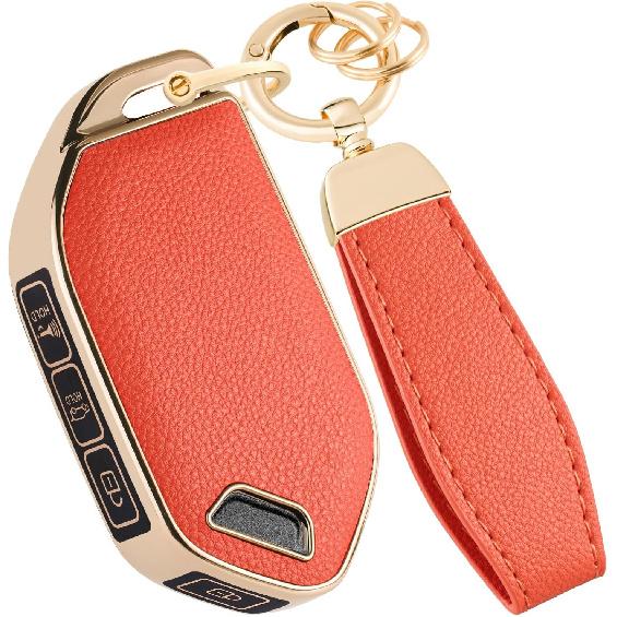 for KIA Key fob cover, Telluride Sorento Sportage, Leather, Pink | Soft TPU, Keychain, Full Protection, For Telluride Sorento X-Line K4/K5 GT-Line