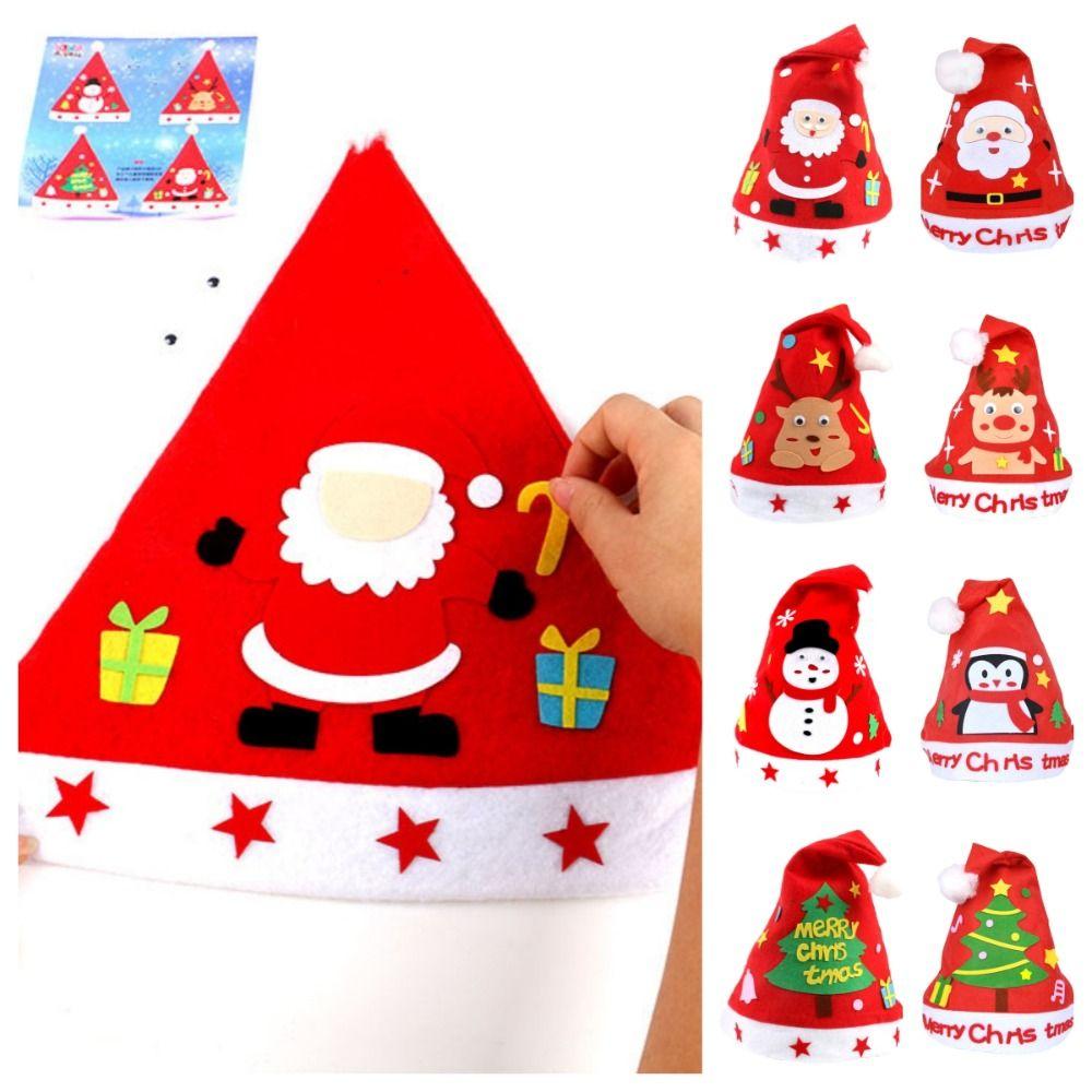 Non-woven Fabric DIY Christmas Hat Toy Santa Claus Kriss Kringle Hat Kids Xmas Arts Hats Toddlers