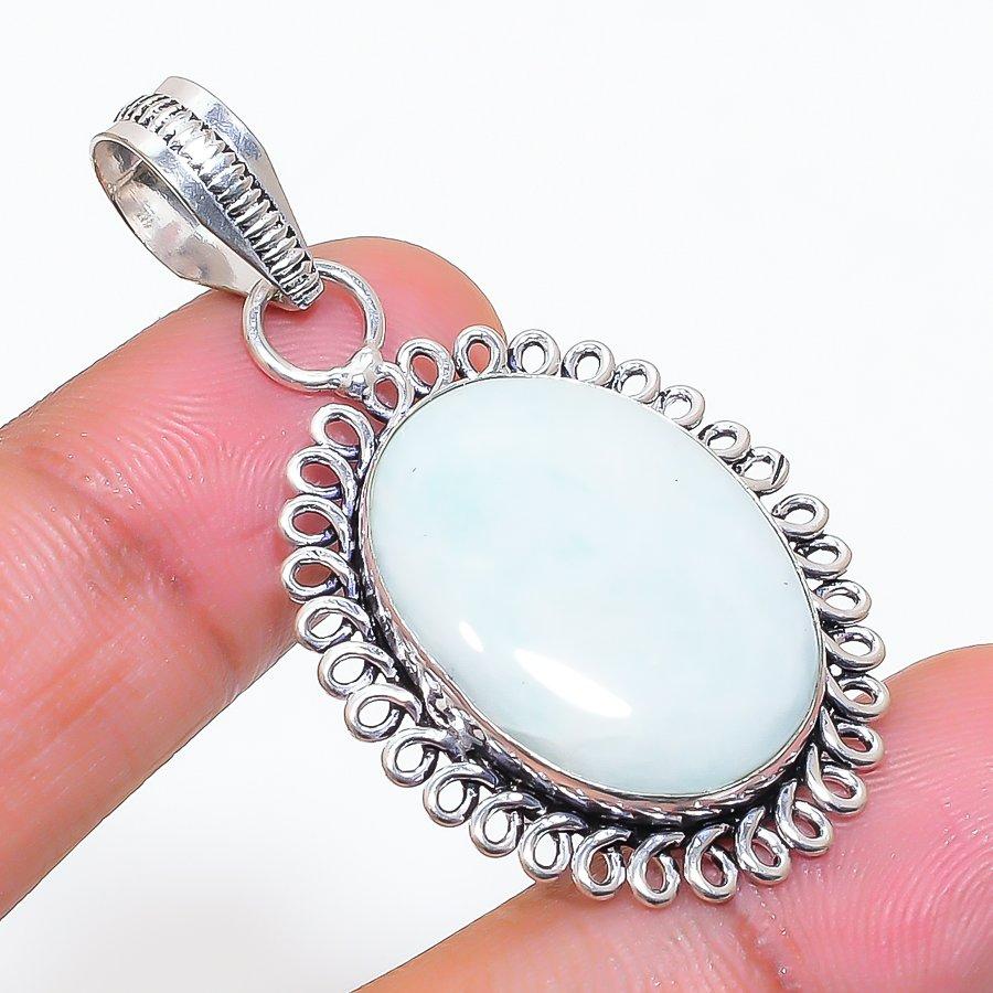 Natural Republic Larimar Gemstone 925 Sterling Silver Jewelry Pendant 1.85" ZS-245