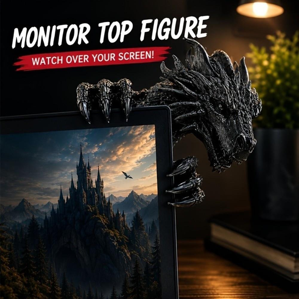 Simulated Scales Dragon Gamer Desk Statue 3D Printed Screen Side Dragon Figurine Holiday Gift