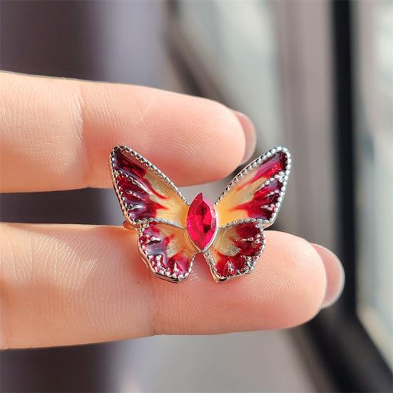 Women Brooch Retro Butterfly Shape Dripping Oil Emerald Rhinestone Decor Anti-slip Suit Coat Collar Hat Scarf