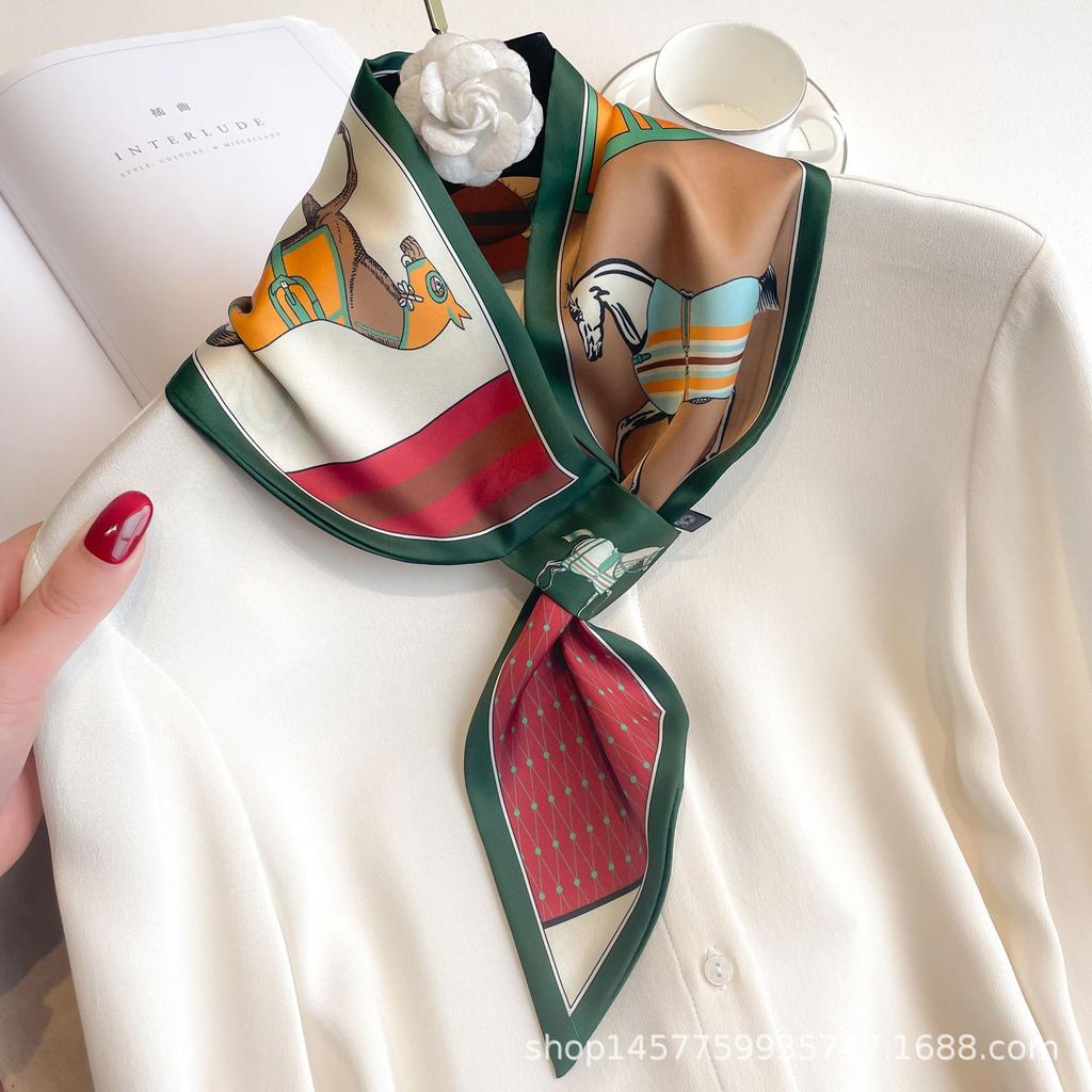 Silk Scarf Small Long Square Scarf Women'S High-End Neck Protection Scarf Professional Matching Shirt Scarf
