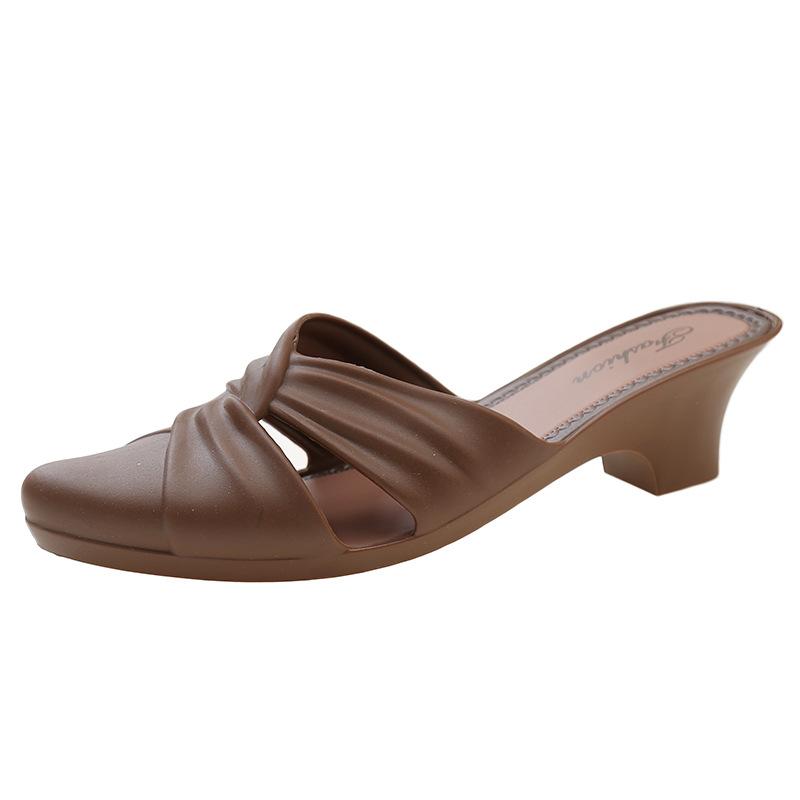 Летние новые женские тапочки на высоком каблуке, модные женские повседневные тапочки с острым носком, пляжные тапочки для студенток, которые можно носить на улице