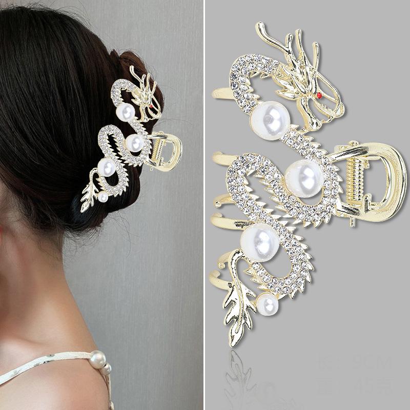 Синяя заколка для волос «Дракон» с жемчугом, женская простая заколка-краб для волос, зажим-акула, темпераментные простые аксессуары для волос
