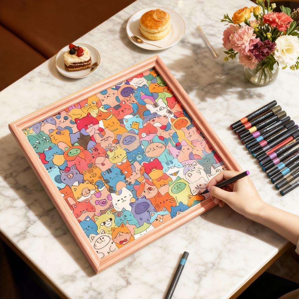 Colored Shaped Puzzle, DIY Painted Puzzle With Frame, Unique Animal Shape Jigsaws Puzzles Decorative Cats Puzzles 15ml