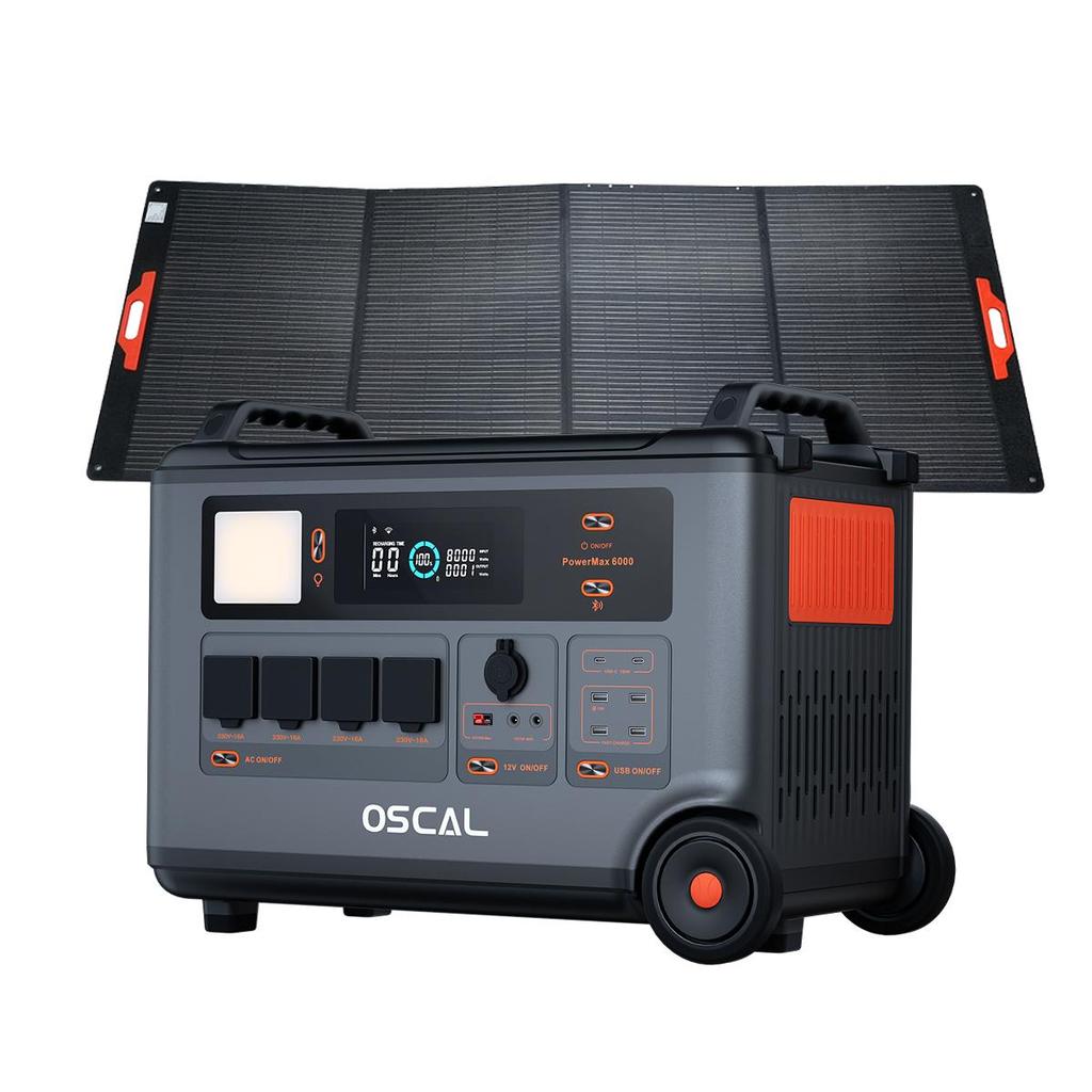 Oscal PowerMax 6000 Портативная электростанция 6000 Вт 3600 Втч LiFePO4 Расширяемый солнечный генератор с 4 розетками переменного тока