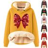 Women's Fashion Hooded Christmas Bowknot Printed Plush Warm Loose Pullover Sweatshirt