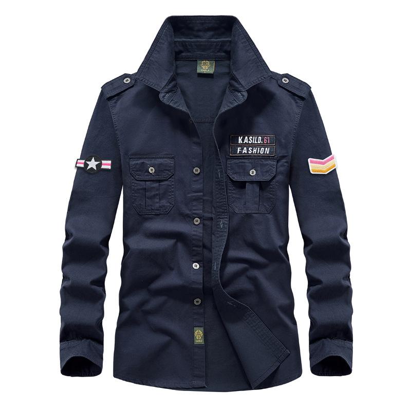 Мужская рубашка из чистого хлопка с длинными рукавами, большая зеленая рабочая рубашка в стиле милитари, мужская