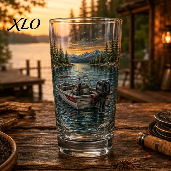 Outdoor Camping Drinkware Fishing Pint Glass Cup, Realistic Jumping Fish Pattern Design, Thickened Mountain Scenery Cups Creative Cup for And