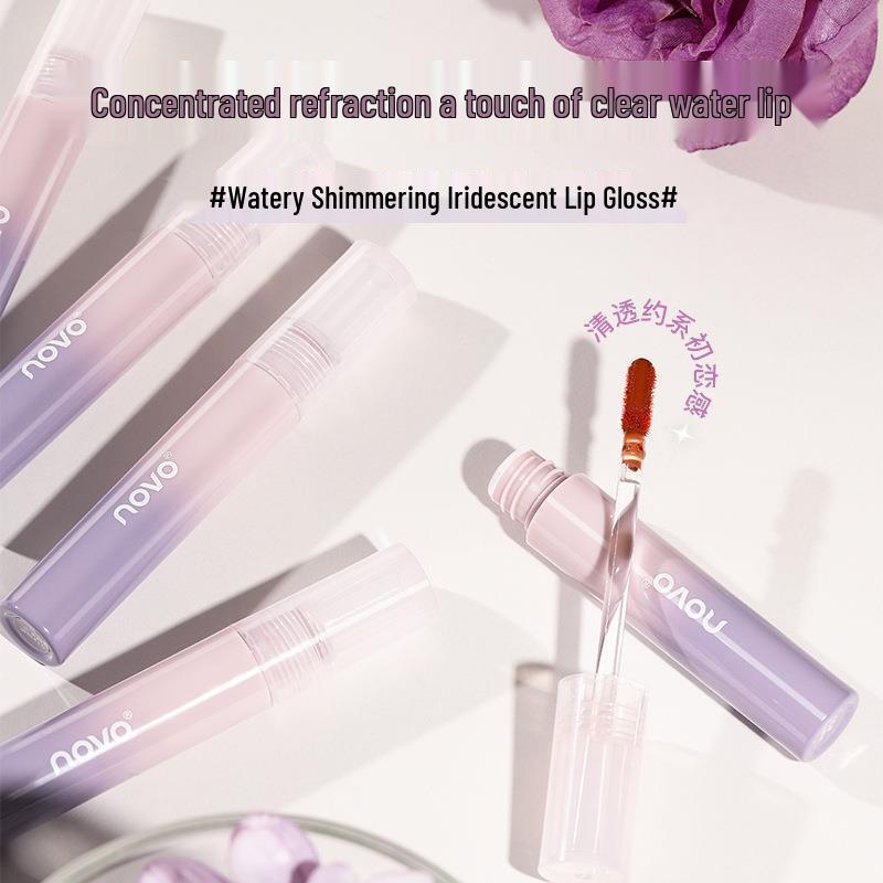 NOVO5821 Водяной Кристальный Переливающийся Блеск для Губ: Увлажняющая, шелковистая, легко наносимая формула улучшает цвет лица и осветляет