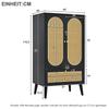 Kommode 2 Türen 1 Schubladen, Modern Highboard Küchenschrank aus Holz Rattan Türen, Schlafzimmer & Wohnräume & Büro, Schwarz, 60 x 40 x 110,5 cm