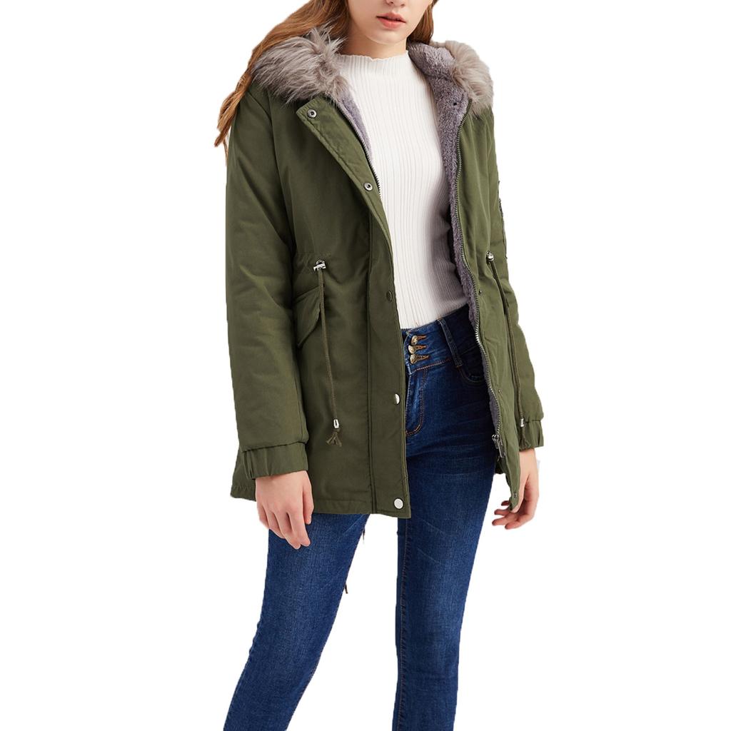 Women's Plus Velvet Hooded Collar Winter Mid-length Warm Coat Large Size Loose And Comfortable Cotton Jacket