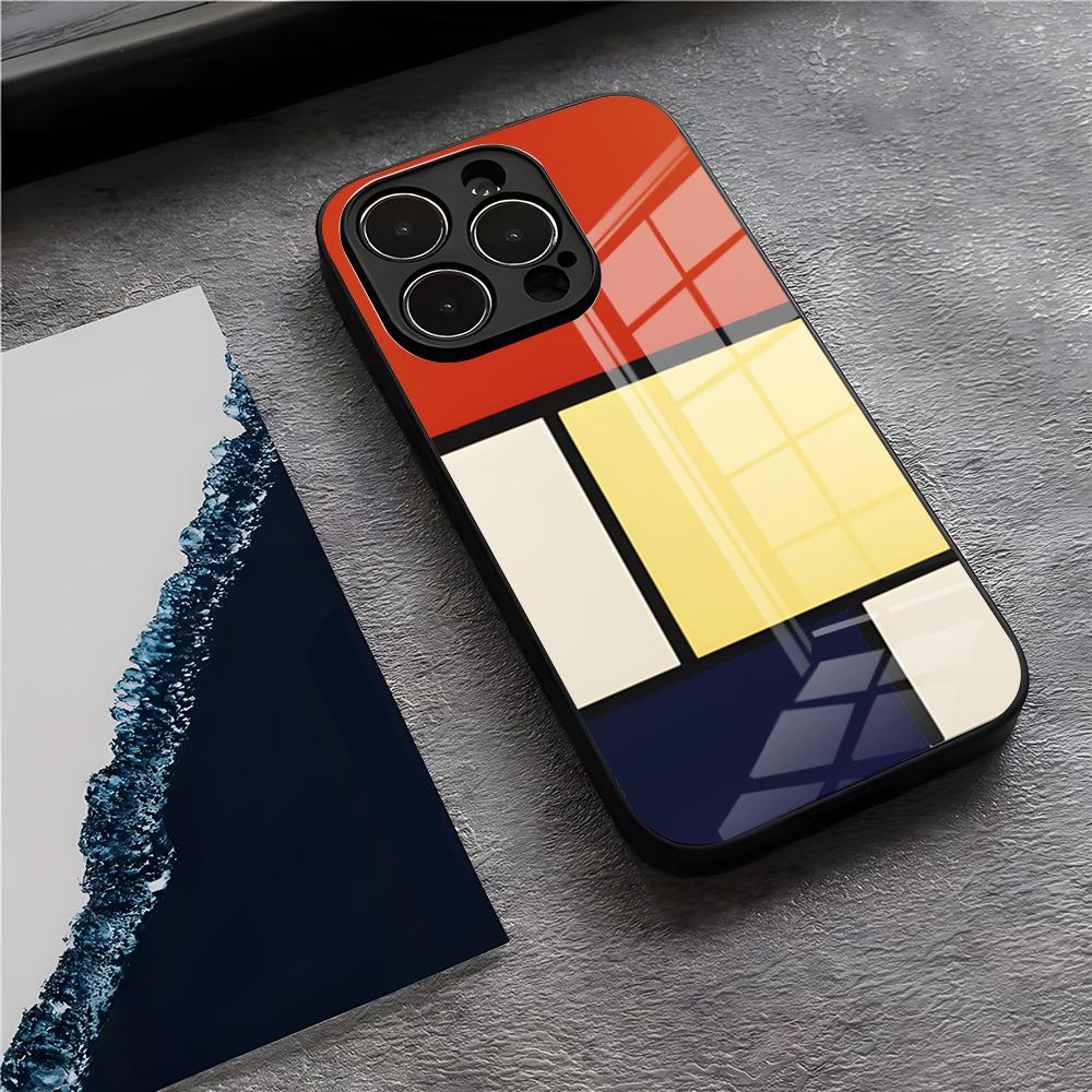 Чехол для телефона с узором Пита Мондриана для IPhone 17 Pro Max 15 Pro 16 14 Plus 12 13 Mini 11 Pro Ударопрочный стеклянный чехол