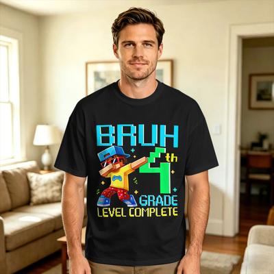 Bruh 4th Grade Level Complete First Day Of School Boys Game T Shirt Adult Y2k Funny Tshirts Summer O Neck Harajuku Tee Shirt
