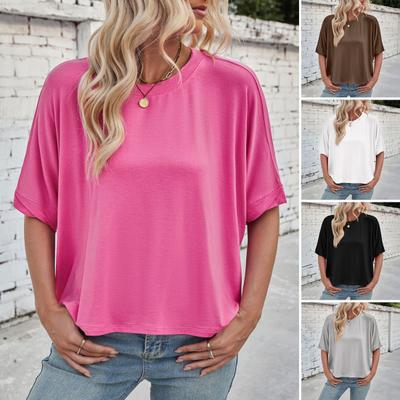 Женская летняя футболка с круглым вырезом, рукавом «летучая мышь» до локтя, свободного кроя